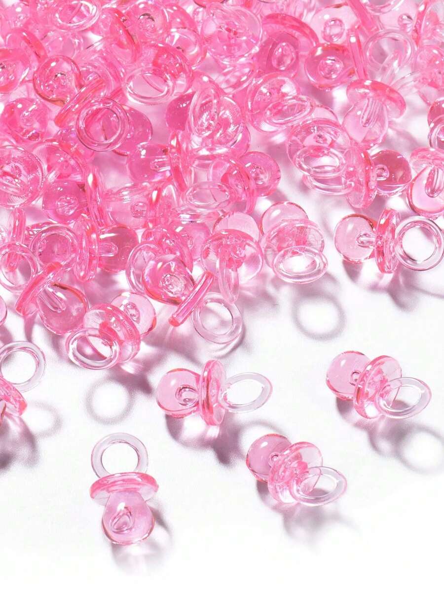 200pcs- Mini Acrylic Pacifiers For Baby Shower Game, 0.86 Inch Bulk Pacifiers For Gender Reveal Party Favors Table Decoration (Pink)