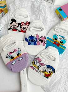 Disney 10 pares de calcetines invisibles casuales de poca profundidad con estampados aleatorios y de Minnie y Stitch, adecuados para la primavera y el verano, para mujeres