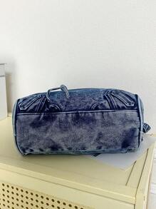 Nueva bolsa de mensajero de jeans lavados vintage, bolso de hombro de estilo casual Y2K, bolso de mano con doble asa, diseño de nicho, espacioso y práctico, adecuado para ir al trabajo, compras, viajes y volver a la escuela, bolso de calle de moda, bolso cruzado de jeans mediano, perfecto para la chica vaquera