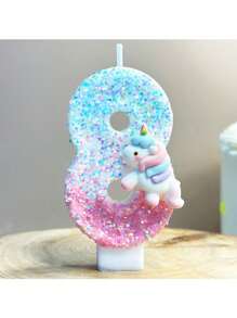 1 bunter Einhorn Kerze, blaue rosa digitale Kerze mit Pailletten, digitale 0-9 Geburtstagkerzen, geeignet für Geburtstagskuchen Dekoration, geeignet für Einhorn Themen Kuchendekorationskerzen, reine handgemachte DIY Kuchendekoration, die Position der kleinen Pailletten ist leicht unterschiedlich