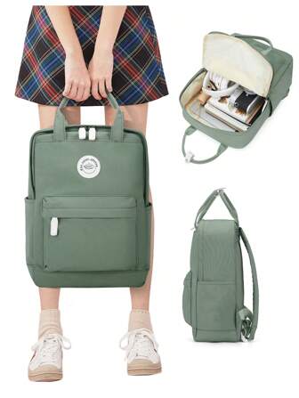 极简主义学院风背包，纯色书包，百搭拉链背包，顶部提手，适合学校女孩男孩的背包，美观轻便的旅行背包，简单可爱的背包，适合女士男士防水大学高中书包女士背包尼龙防水，适合大学旅行露营，适合学生送给女孩的礼物
