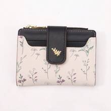 Suphiar Elegant Floral Print Metal Button Small Bifold Wallet For Women Wallet Mini Wallet Purse Wallet Small Wallet