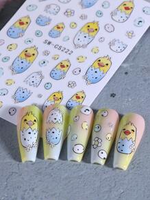 2 PCS Easter Theme 3D Nail Art Stickers Lovely Chicks Egg Glass Cup Nail Decals 3D Self Adhesive Stickers Manicure Nail Decoration For Women Girl In Spring