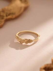 1pc 925 Sterling Silver Luxurious Vintage Feather Plain Gold Ring For Women Daily Commuter Decoration Rings Party Accessory Ladies High Quality Ring Fine Jewelry Gift
