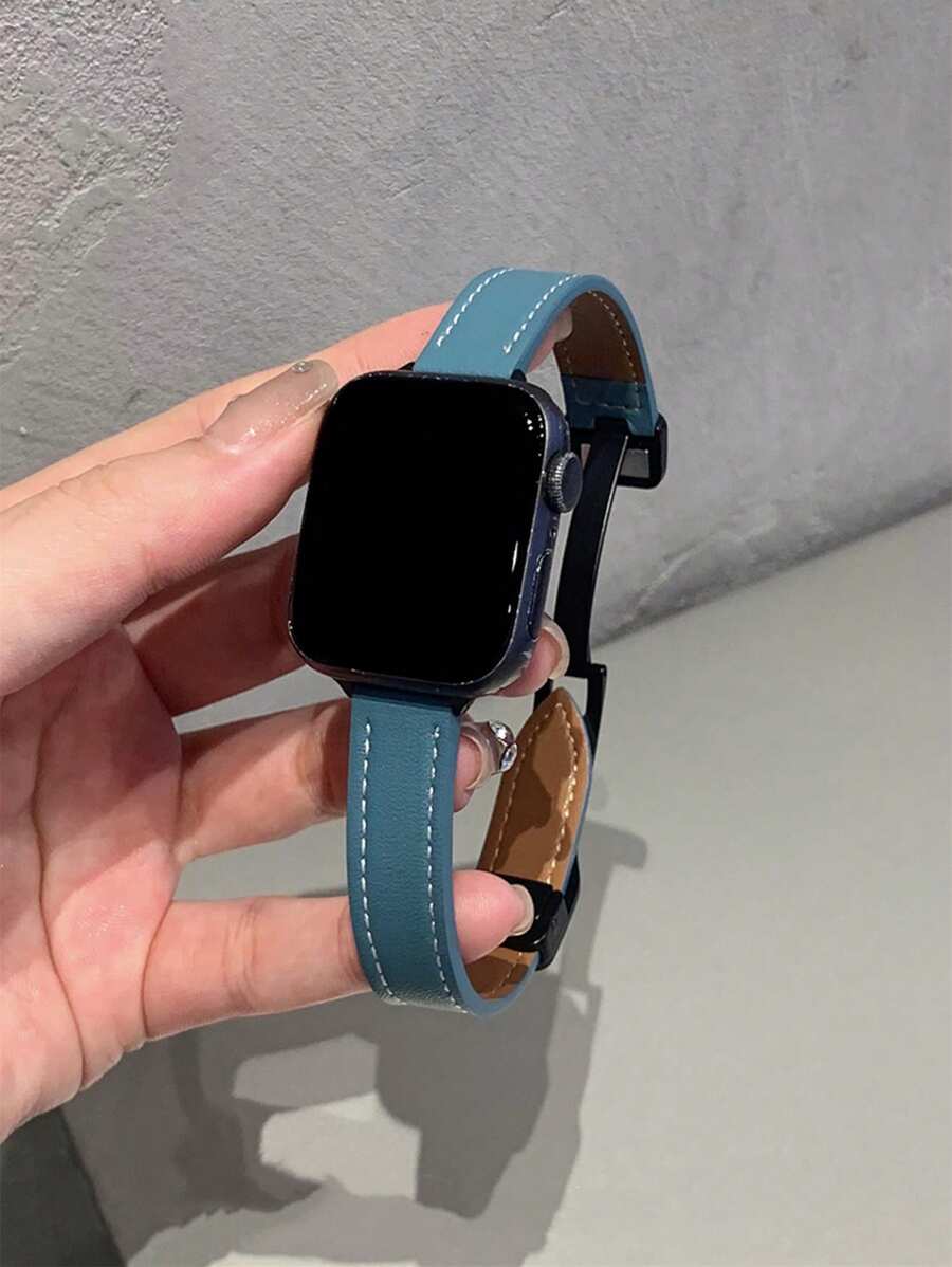 1条复古皮革磁吸表带，兼容38/40/41/42/44/45/46/49mm Ultra/Ultra2/SE/SE2/11/10/9/8/7/6/5/4/3/2/1等型号手表，适合作为返校礼物 - 藍色 - 查看 1