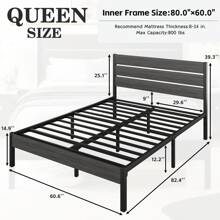 Gunji Twin & Full & Queen Bed Frame With Headboard And Footboard , 12.2in Under Bed Storage, All-Metal Support System, No Box Spring Needed,Noise Free, Easy Assembly - Xám - Xem 8