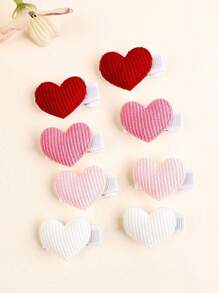 8pcs Pink Heart Hair Clips, Cute Hair Clips, Corduroy Alligator Clips, Children Cute Hair Clips, Baby Hair Accessories. Valentine's Day Heart - Multicolor - View 6