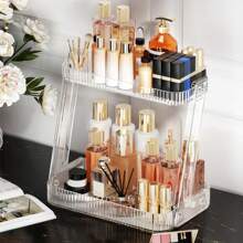 1 pieza Estante de almacenamiento transparente de cocina de 2 niveles con diseño elegante y lujoso, organizador multifuncional para cosméticos y artículos varios de baño - muchos - Ver 3