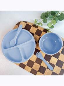 4-Piece Baby Silicone Plate With Suction Cup Food Silicone Suction Cup Bowl, Fork And Spoon Set Suitable For Daily Use