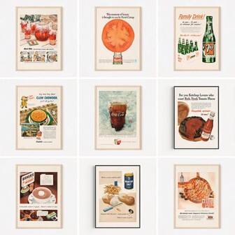 1 件装食物水果蔬菜复古海报帆布印刷墙面艺术餐厅装饰画无框架