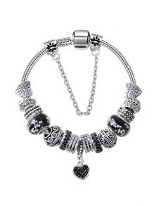 1 件粉色心形吊坠手链复古波西米亚风格女士手链，锌合金串珠饰物，带粉色心形吊坠，可调节蛇链，适合日常佩戴和送礼 - 手鍊 - 查看 6