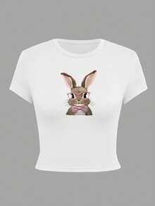 可爱、活泼的卡通风格蝴蝶结仿刺绣图案 Y2K、节日复活节、幸运派对礼服 - 白色 - 查看 3