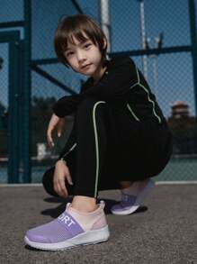 1 双儿童轻便透气网眼一脚蹬运动鞋，适合男孩和女孩，日常休闲跑步 - 粉紅紫色 - 查看 11