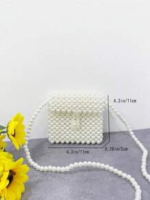 1pc Mini Girl's Simple And Exquisite Beaded Shoulder Messenger Bag, Niche Design Cute Girl's Change Decoration Bag, Comfortable Shoulder Strap For Playing, Smooth And Versatile, Suitable For Daily Outings, Play, And Attending Banquets With Dresses. A Perfect Gift For Little Girls - Pearl Coin Purse - View 4