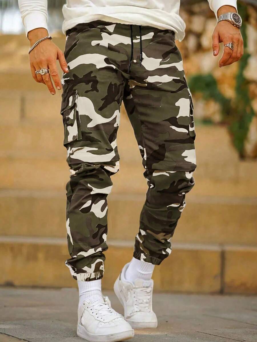 (Spring/Summer) Men's Sporty Camo Printed Casual Pants, New Spring/Summer Outdoor Comfortable Hiking Trousers - Army Green - View 1