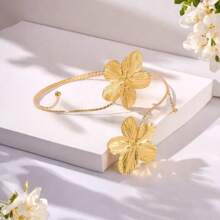 1 件复古法式金属花卉手镯，可调节开放式设计，夸张，度假 - 彩色 - 查看 2