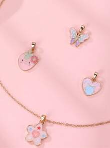 4 件儿童卡通蝴蝶、彩虹和皇冠锌合金 DIY 吊坠项链