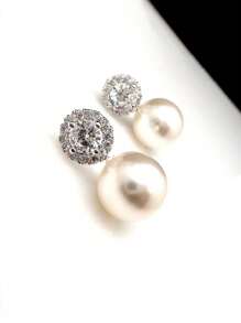 1 Pair Simulated Water Drop Faux Pearl Earrings, Bridal Bridesmaids Wedding Jewelry Valentine's Day Accessories - Silver - View 3