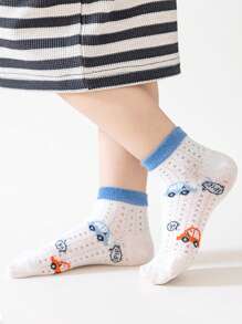 5 Pairs Of 1-16 Year Old Children's Spring And Summer Mesh Socks, Short Socks, Cartoon Cars, Male And Female Babies