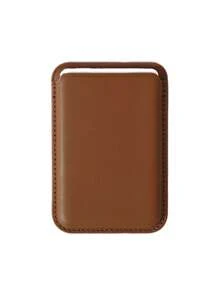 1 pieza Soporte de tarjetas magnético de piel sintética, estuche compacto y práctico para tarjetas, compatible con 12/13/14/15/16 con pegatina trasera para almacenar tarjetas bancarias/de identificación/de acceso y monedas