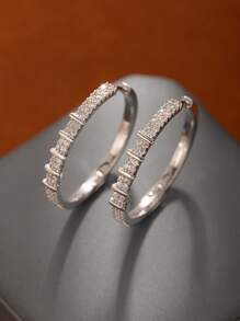 Fashionable Exquisite Sparkling Cubic Zirconia Bamboo Pattern Copper Earrings, Elegant Women's Party Jewelry - Geometric Earrings - View 4