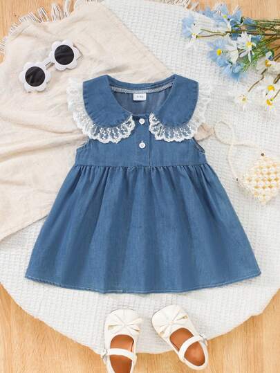 Baby Girls' Cute Ruffle Collar Sleeveless Dress, Summer