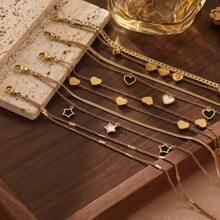 1 件 18K 珍珠和不锈钢多层金心形吊坠手链，优雅奢华，适合派对、约会、办公室佩戴 - 金黃色 - 查看 4