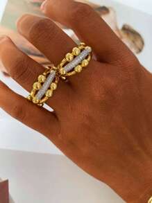 1pc New Arrival 18K Gold Plated Copper Ring With Zirconia Stone, Delicate And Exquisite Design, Versatile Accessory For Casual Wear, Commuting, Parties, Luxurious & High-End Gift