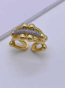 1pc New Arrival 18K Gold Plated Copper Ring With Zirconia Stone, Delicate And Exquisite Design, Versatile Accessory For Casual Wear, Commuting, Parties, Luxurious & High-End Gift