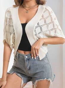 Hollow Bat Wing Open Cardigan Sweater Jacket, Women Casual, Beach Vacation Wear