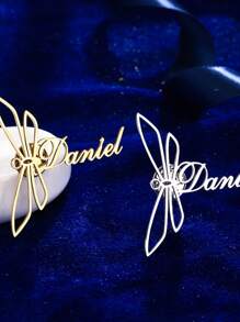 Customized Stainless Steel Dragonfly Brooch - Personalized Letter Fashionable Insect, Suitable For Girl's Engraved Jewelry, Daily Use And Gifting, DIY Jewelry Accessory And Backpack Decoration