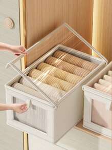 1pc Oxford Cloth Covered Storage Box With Window, Home Bedroom Clothing Dust-Proof Organizer Container, Large Size For Balcony