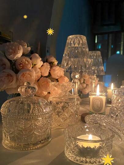 皇冠浮雕创意玻璃罐，水晶复古玻璃罐，珠宝 Q-Tip 储物罐。