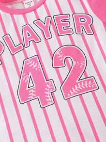 2024 New Baseball/Fooball Uniform 3-Piece Set: Striped Short Sleeve Top, Pink Camisole, Pink Shorts, Street Athleisure Outfit