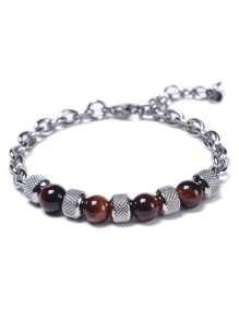 1 pieza Pulsera de hombre con cuentas de ojo de tigre, de estilo fashionable, versátil y minimalista, apta para uso diario