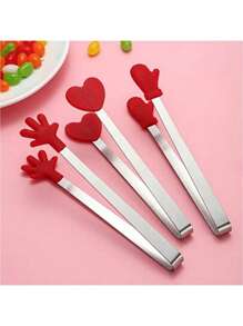 3个装创意硅胶食物冰夹办公室零食甜品小吃蛋糕不脏手食物夹食品夹小号手掌防滑冰夹不锈钢迷你食物夹硅胶食物夹方糖夹 - 彩色 - 查看 5