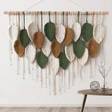 1pc Large Macrame Wall Hanging, Boho Style Wood Bead Tassel Woven Wall Decor, Handmade Woven Wall Tapestry For Background, Headboard, Room Decor - Multicolor - View 15