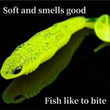 5 piezas de señuelos de pesca suaves de silicona de alta calidad, con cola en forma de T asimétrica, cola suave biológica, cebo de pesca, señuelos artificiales - Multicolor - Ver 4