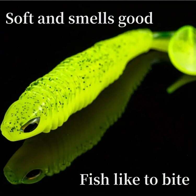 5个高品质硅胶软饵，不对称T型尾，仿生软尾，钓鱼饵料，人工拟饵 - 彩色 - 查看 4