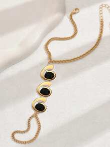 1 件夏季创意蜗牛逗号镶嵌亚克力独特优雅百搭无指手链 - 金黃色 - 查看 3