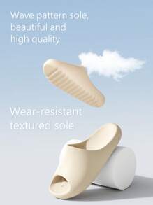 Women's Thick Sole Wavy Pattern Slippers, Soft & Comfortable EVA Material, Slip-Resistant, Fashionable Strap Slides - Khaki - View 4