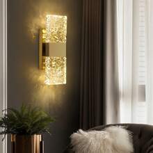 1 Pc Modern Crystal LED Wall Light, Warm White Polish Gold Metal Semi-Flush Mount Lighting Fixture With Installation Hardware, Hard-Wired, Suitable For Living Room, Bedroom, Hallway - 110V-240V