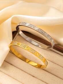 1pc Titanium Steel Bracelet, Mirror Polished, Vacuum Coated, Anti-Fading, Clover & Rhinestone Decor, Classic & Fashionable Style, Suitable For Daily Wear - Bracelet - View 8