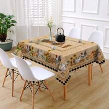 1pc Vintage Farm Theme Tablecloth With Rooster, Chicks, Sunflower Pattern In Rectangular Farmhouse Style, Suitable For Daily Use In Kitchen, Dining Room, Patio, Picnic, Garden, Indoor And Outdoor - Khaki - View 11