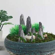 8 件灰色树脂岩层禅意花园山地装饰套装，适用于盆景景观装饰、玻璃容器、水族箱、爬行动物缸装饰、礼物、DIY 风景、桌面展示、无需电池 - 彩色 - 查看 3