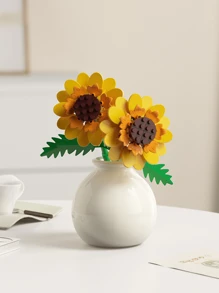 1pc/846pcs Artificial Everlasting Flowers Succulent Plants Handmade Flower Bouquets DIY Lily/Chrysanthemum/Rose/Hibiscus/Peony/Sunflower/Tulip/Gardenia 3D Puzzle Assembly Building Blocks Model Home Decor Desktop Ornaments, Mother's Day/Birthday Gift