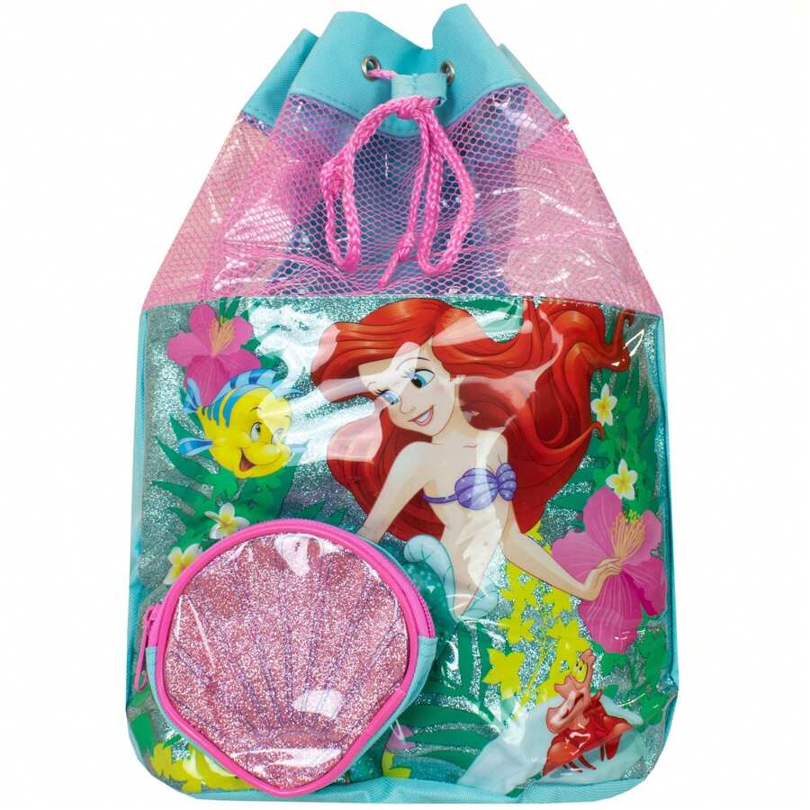 Disney Princess Swimming Bag | Girls  Beach Bag | Kids Pool Ariel Swim Bag | Drawstring Backpack Purse Wallet For Outdoor Sport Summer Vacation Travel Holiday - Teal Blue - View 1