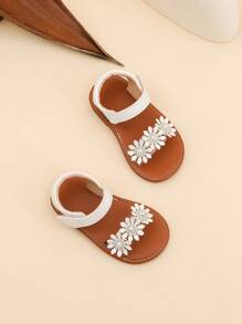 婴幼儿花朵装饰魔术贴扣可爱白色凉鞋 - 白色 - 查看 2