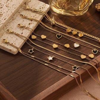 1 件 18K 珍珠和不锈钢多层金心形吊坠手链，优雅奢华，适合派对、约会、办公室佩戴