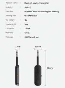 UGREEN Adaptateur Bluetooth 5.0 2-en-1 UGREEN, récepteur et émetteur Bluetooth, adaptateur sans fil 3,5 mm à faible latence pour télévision et système audio domestique